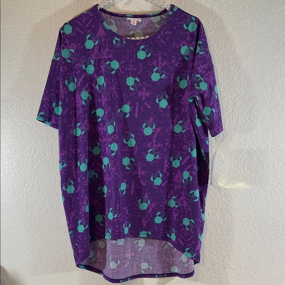 LuLaRoe Tops - LuLaRoe Disney Irma Mickey Minnie Mouse Aztec Shades of Purple/Teal Shirt XS NEW